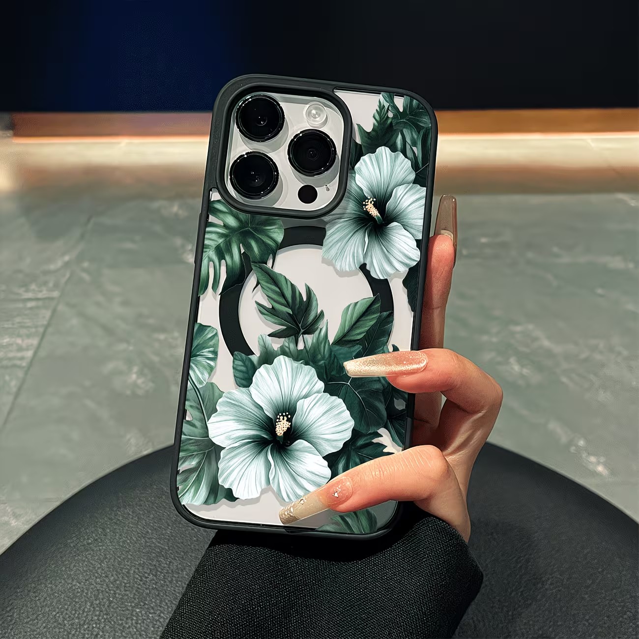 Apple Iphone 16 - Groene bloemenprint telefoonhoesje voor iPhone 17